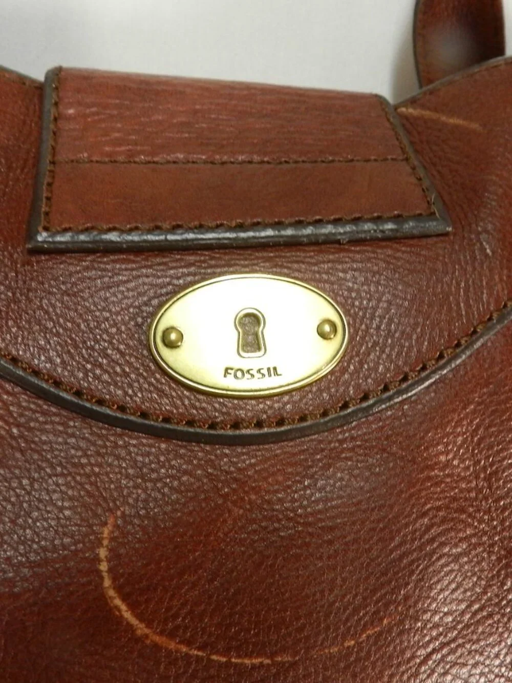 Fossil Vintage Maddox Large Leather whiskey brown tote bag purse carryall footed